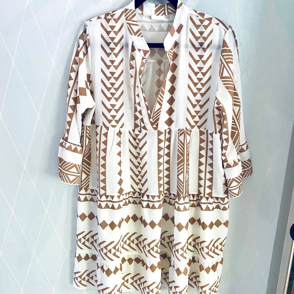 Silk & Salt Geometric Print 3/4 Sleeve Mini Dress Size Small